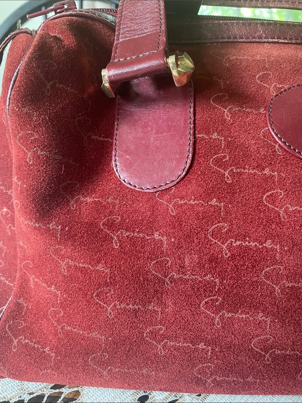 Givenchy Burgundy Suede Calfskin Monogram Vintage Bowling Satchel Bag - Picture 3 of 16